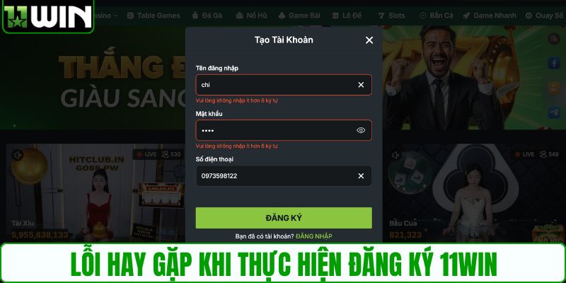 Lỗi hay gặp khi thực hiện đăng ký 11WIN